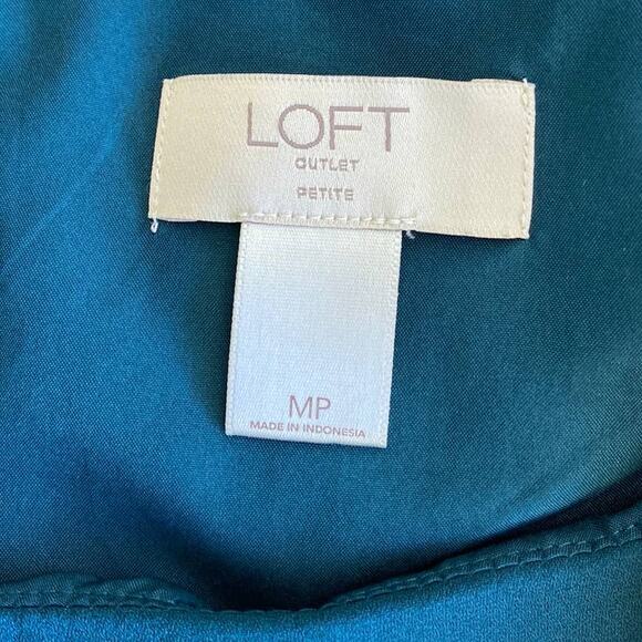 Loft MP Teal Polka Dot Ruffle Hem Shift Dress Sleeveless Petite M Modest - Picture 7 of 7